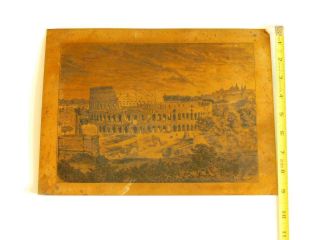 Vintage Pre - Victoria Era Copper Bookplate Engraving Plate Rome Colosseum