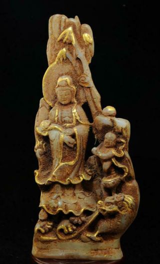 Chinese Antique Hand Carved Old He Tian Jade Goddess Buddha Kwan - Yin Statueh02