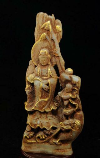 Chinese antique hand carved old HE TIAN jade goddess Buddha Kwan - yin statueh02 2