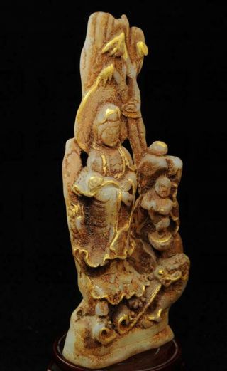 Chinese antique hand carved old HE TIAN jade goddess Buddha Kwan - yin statueh02 4
