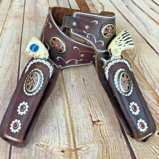 Top Gun Jr Toy Cap Pistol And Holster Leather Embellished Cowboy Play