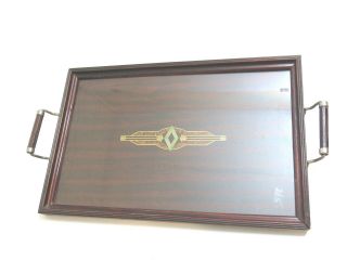 Vintage Art Deco Wooden Inlaid Under Glass Serving Tray Under Dual Handles 19 "
