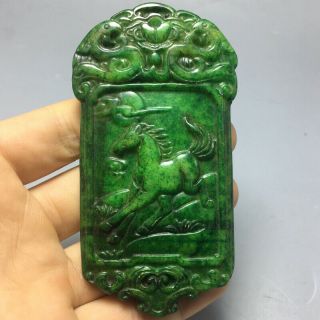 114g Chinese Hand - Carved Green Antique Jade Pendant Horse T22