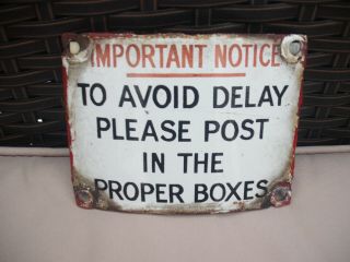 Vintagee Royal Mail Post Office Post Box Enamel Sign To Avoid Delay Post
