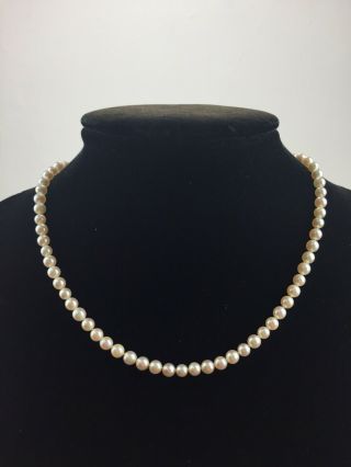 Vintage Mikimoto Sterling Silver Clasp Pearl Necklace 16” Long