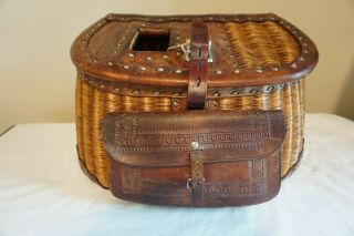Macmonies Buck Stitched Split Willow Creel W/ Large Front Pocket Marked 60 And 5