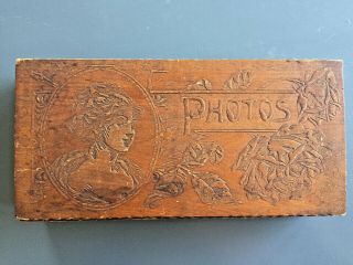Vintage Pyrography Wood Box For Photos
