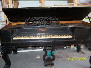 1858 Stinway Grand Piano,  antique with elbony or black walnut wood,  fair cond 4