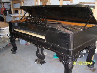 1858 Stinway Grand Piano,  antique with elbony or black walnut wood,  fair cond 5