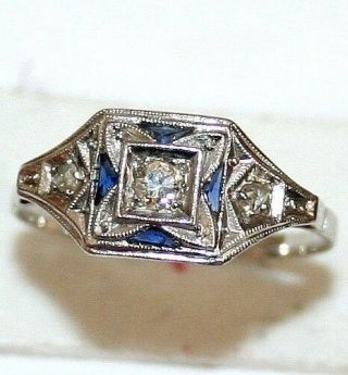 ANTIQUE ART DECO PLATINUM DIAMOND SAPPHIRE UNIQUE HAND MADE RING c 1920 3
