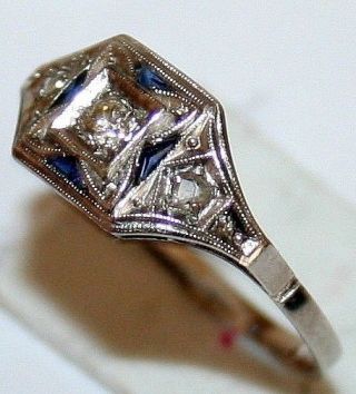 ANTIQUE ART DECO PLATINUM DIAMOND SAPPHIRE UNIQUE HAND MADE RING c 1920 4
