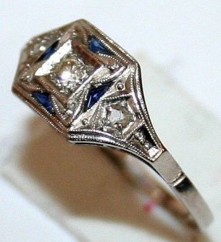 ANTIQUE ART DECO PLATINUM DIAMOND SAPPHIRE UNIQUE HAND MADE RING c 1920 5