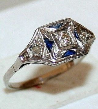 ANTIQUE ART DECO PLATINUM DIAMOND SAPPHIRE UNIQUE HAND MADE RING c 1920 6