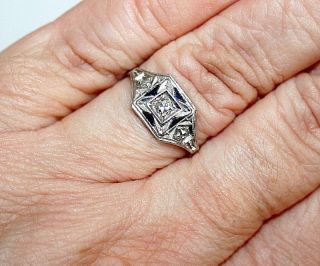 ANTIQUE ART DECO PLATINUM DIAMOND SAPPHIRE UNIQUE HAND MADE RING c 1920 9