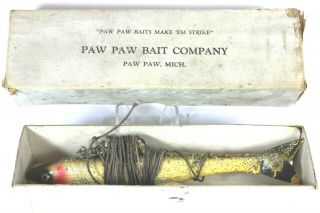 Vintage Paw Paw Bait Company Ice Spearing Decoy With Cardboard Box