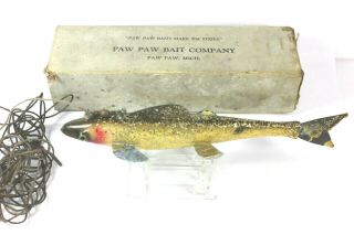 Vintage Paw Paw Bait Company ICE SPEARING DECOY with Cardboard Box 2