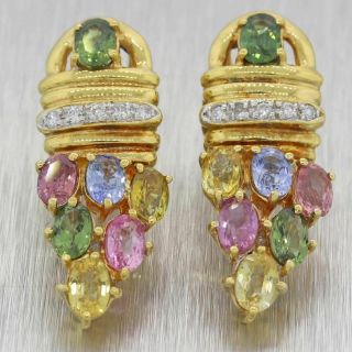 1980s Vintage Estate 18k Yellow Gold Multicolored Sapphire Drop Earrings