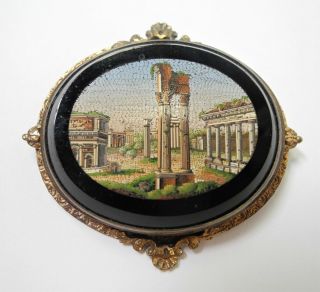 Very Fine Micro Mosaic Late 19th Century 10k Scenic Italian Brooch Pin