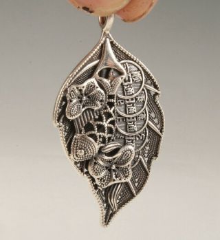 China 925 Silver Handmade Carving Flower Leaf Pendant Exclusive Custom Gift