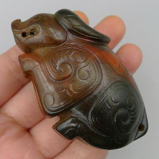 Hand Carved Buffalo Charm Pendants Crafts Sculpture Ancient Natural Old Cinnabar 5