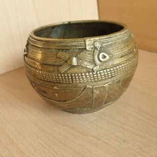 9 Old Rare Antique Asian Tibetan Bronze Bowl / Censer Carved