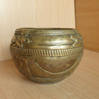 9 Old Rare Antique Asian Tibetan Bronze Bowl / Censer Carved 2