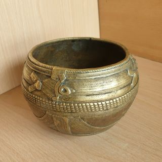 9 Old Rare Antique Asian Tibetan Bronze Bowl / Censer Carved 3