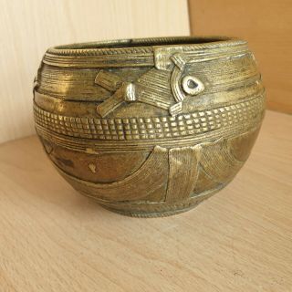 9 Old Rare Antique Asian Tibetan Bronze Bowl / Censer Carved 4