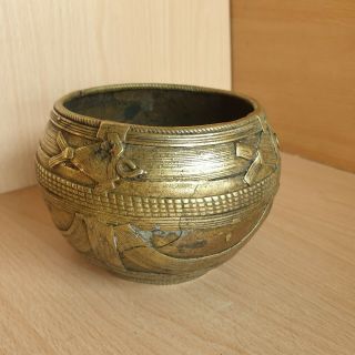 9 Old Rare Antique Asian Tibetan Bronze Bowl / Censer Carved 5