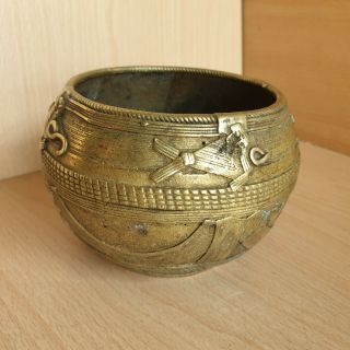 9 Old Rare Antique Asian Tibetan Bronze Bowl / Censer Carved 6