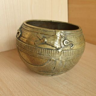 9 Old Rare Antique Asian Tibetan Bronze Bowl / Censer Carved 7