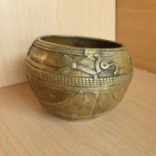 9 Old Rare Antique Asian Tibetan Bronze Bowl / Censer Carved 8