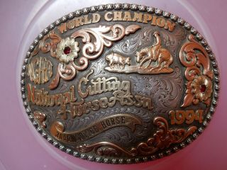 Large Sterling 10k 14k Gist Buckle Ncha World Champion National Cutting Horse