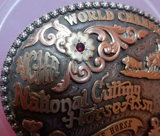 Large Sterling 10k 14k Gist Buckle NCHA World Champion National Cutting Horse 5