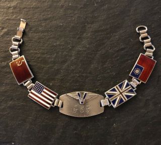 Wwii Allied Victory Sterling Enamel Bracelet V For Victory Engraved - Home Front