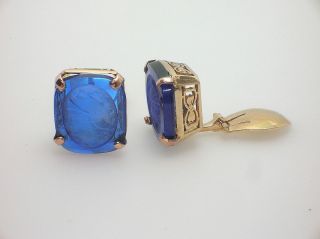 ANTIQUE 15K ROSE GOLD EARRINGS W/CLASSICAL ROMAN EMPIRE BLUE GLASS CAMEOS - RARE 2