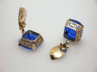 ANTIQUE 15K ROSE GOLD EARRINGS W/CLASSICAL ROMAN EMPIRE BLUE GLASS CAMEOS - RARE 4