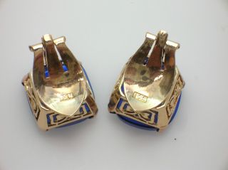 ANTIQUE 15K ROSE GOLD EARRINGS W/CLASSICAL ROMAN EMPIRE BLUE GLASS CAMEOS - RARE 5