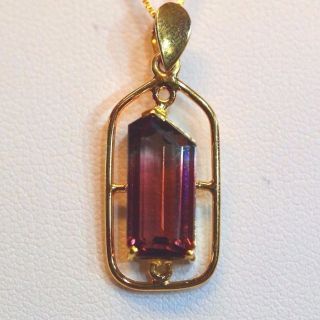 7/8 " X 7/16 " (12 X 20mm) Fancy Cut Watermelon Tourmaline Pendant 18k Yellow Gold