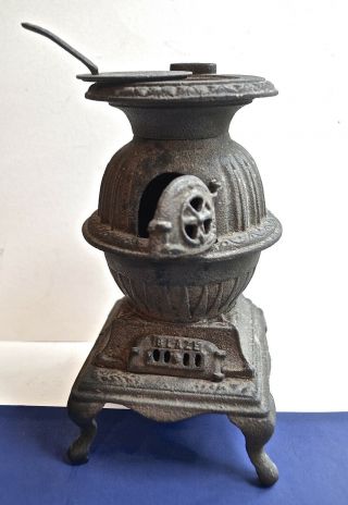 Vintage Miniature Cast Iron Blaze Pot Belly Stove Salesman Sample