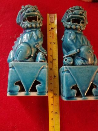 Pair Vintage Chinese Turquoise Porcelain Foo Lion/dog Statues