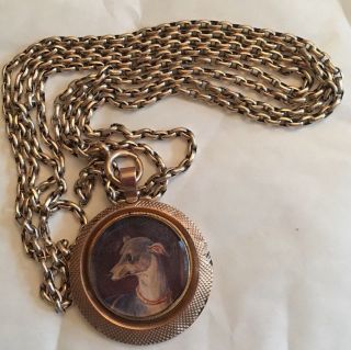 Victorian Long Guard 9ct Gold Muff Chain Locket Pendant Necklace