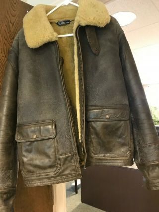 Ralph Lauren Polo Vintage Shearling Leather Jacket Size L