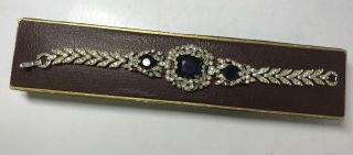 Trifari Silver Tone & Blue Rhinestone Bracelet W/ Saks Fifth Ave Box