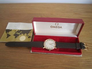 Omega Vintage Men 18k Solid Gold Watch With Box And Paperwork