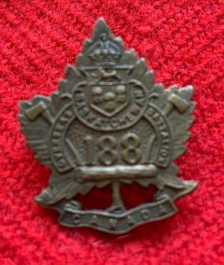 Wwi Great War Canadian Collar Badge 188th Battalion Cef Saskatchewan Pa