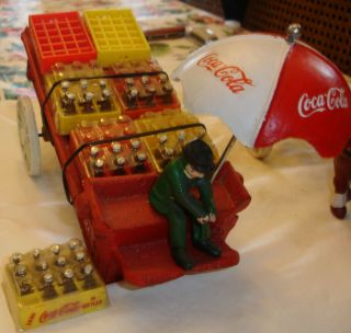 Vintage Coca Cola Cast Iron Horse Drawn Wagon With Cases and Coca Cola Bottles 6