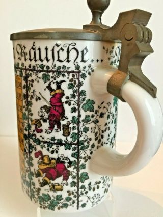 Vintage German Beer Stein.  5 Liter Porcelain Pewter Lid & Thumb Lid Post War