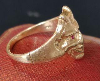 Very rare solid antique gold art deco devil face ring with Ruby eyes.  14 k 10
