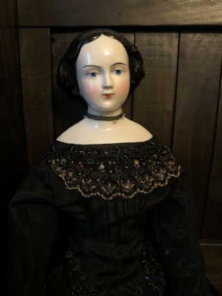 Antique Rare Large 27” Jenny Lind Civil War Era German China Doll W Fancy Dress 2